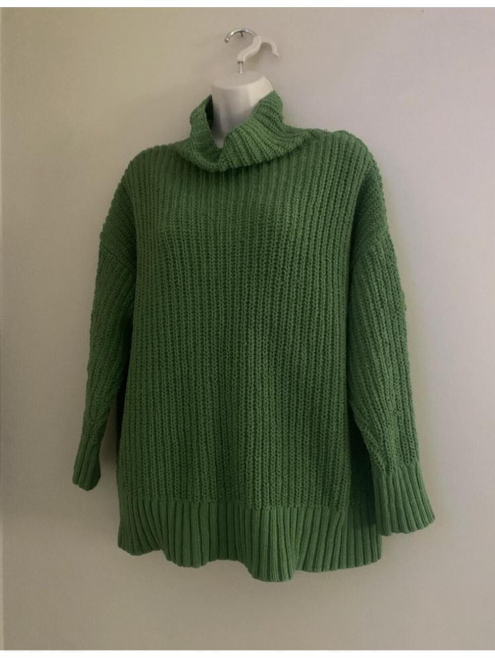 Aerie Velour Textured Knit Turtleneck Soft Sage Green Oversized Womans S sweater